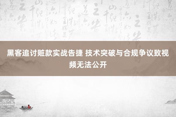 黑客追讨赃款实战告捷 技术突破与合规争议致视频无法公开
