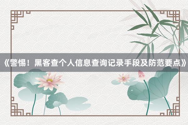 《警惕！黑客查个人信息查询记录手段及防范要点》